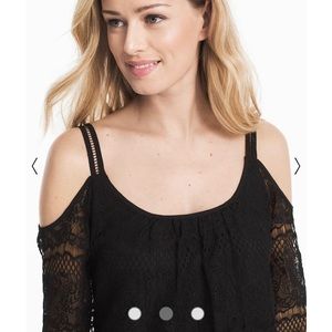 WHBM black lined top, cold shoulder. Size large.